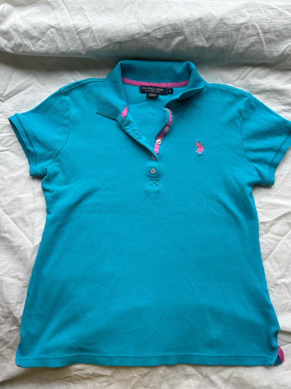 U.S. Polo Assn. Expert Teal Polo Shirt with Pink Logo Small